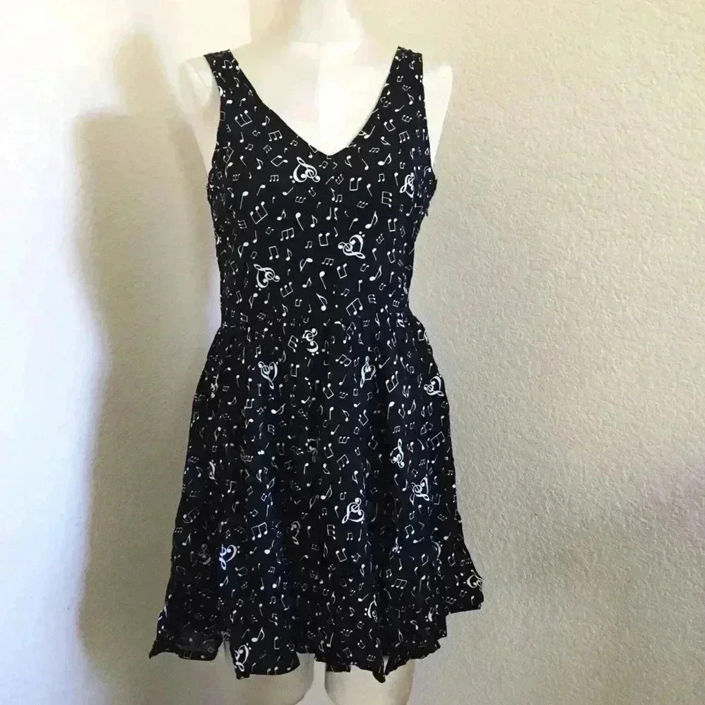Hot Topic Music Note Skater Dress Open Tie Back
